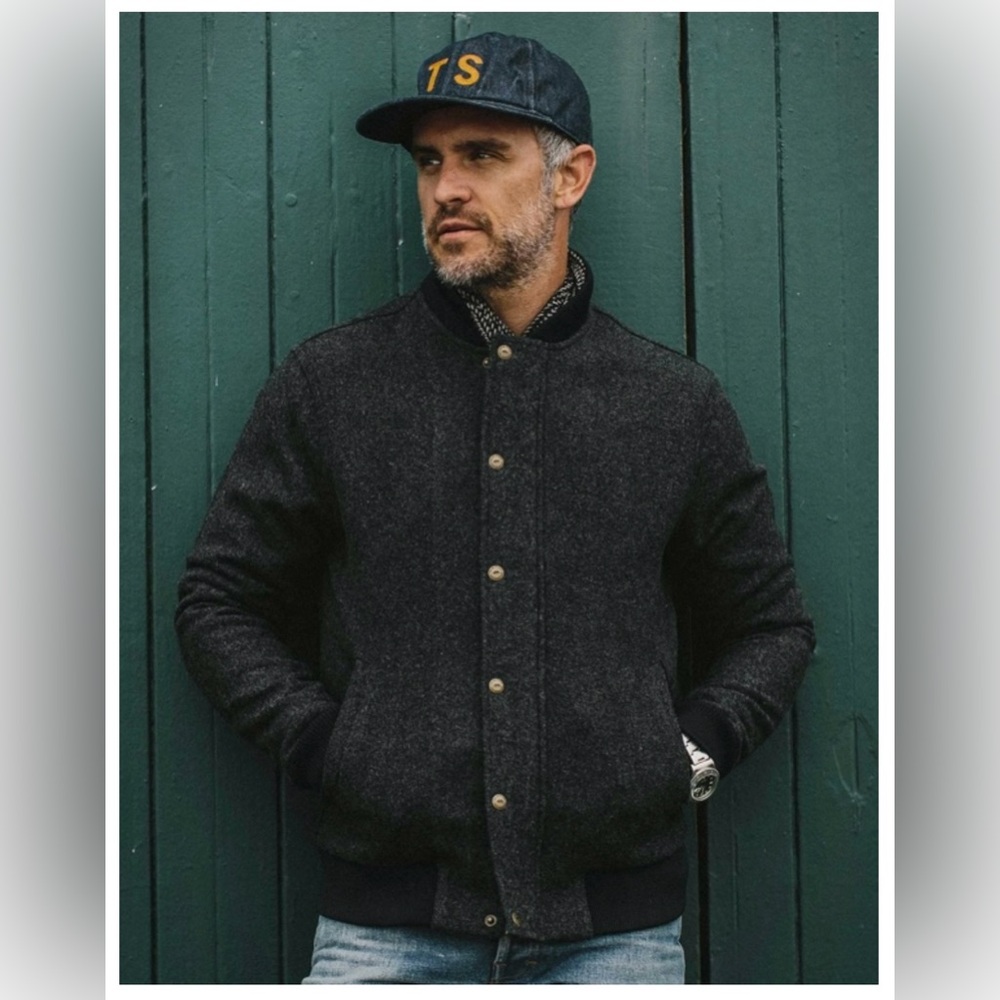 Taylor Stitch Charcoal Wool Bomber Jacket